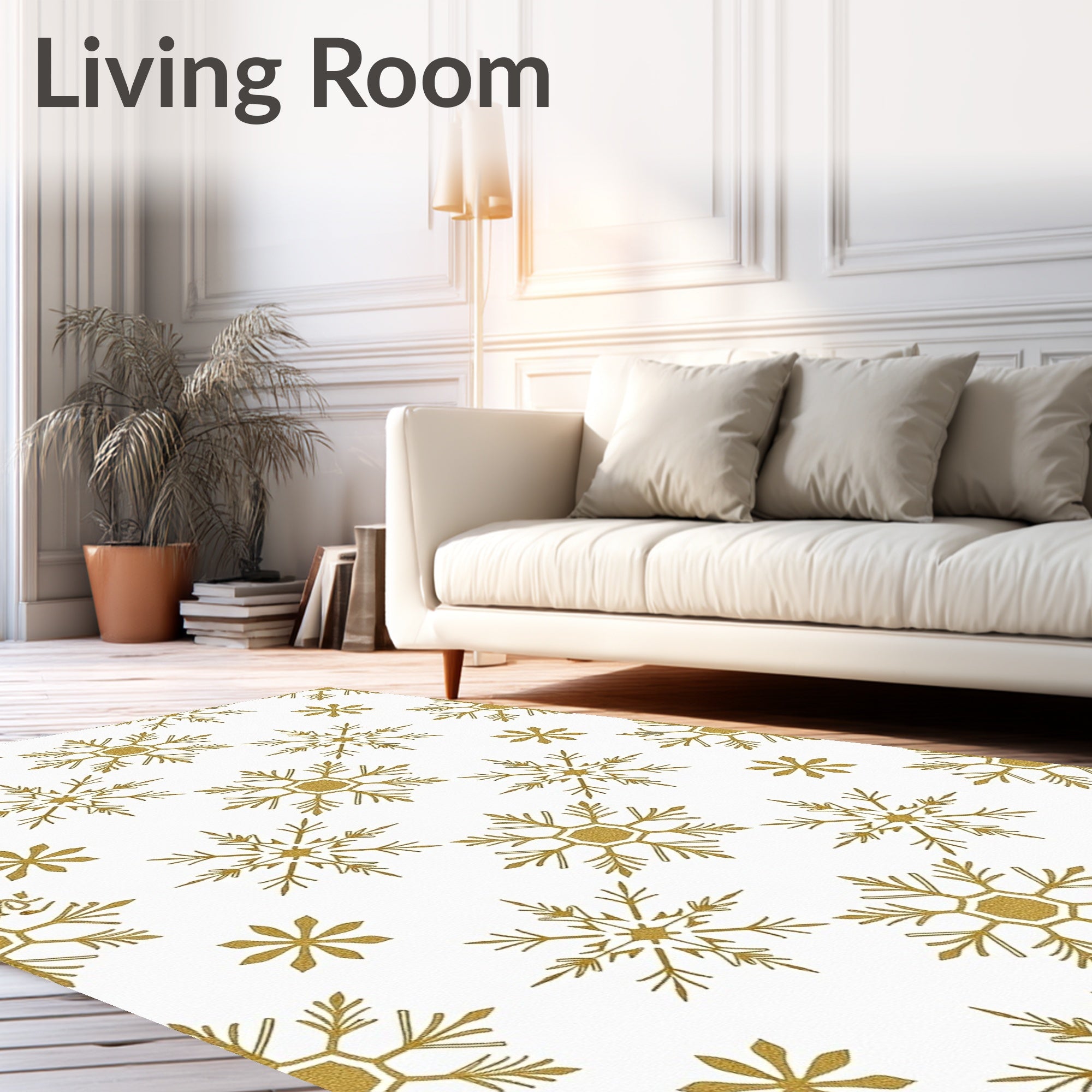 Golden Snowflake Winter Radiance Rug