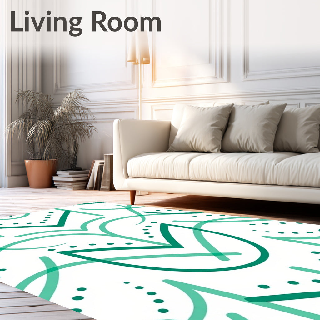 Teal Leafy Lines Abstract Rug