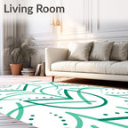 Teal Leafy Lines Abstract Rug