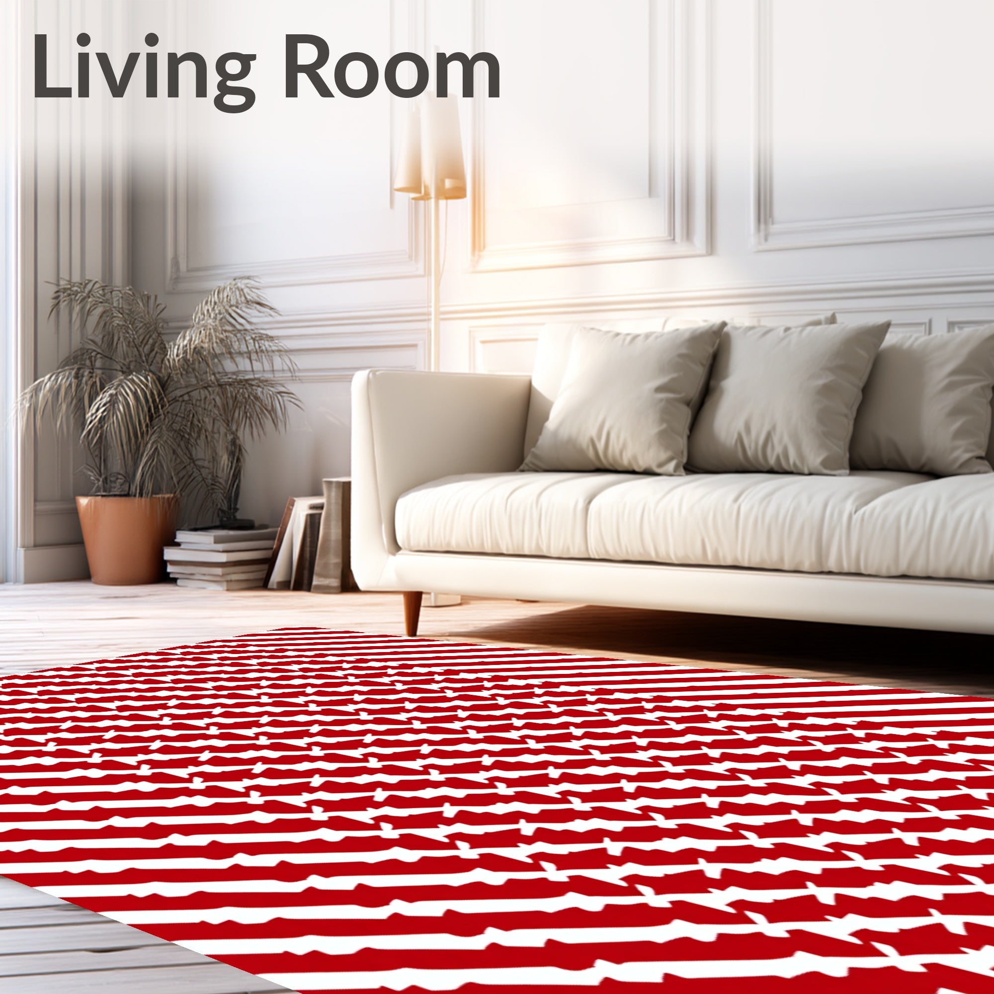Red White Diagonal Geometric Stripe Rug