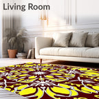 Maroon Yellow White Floral Medallion Rug