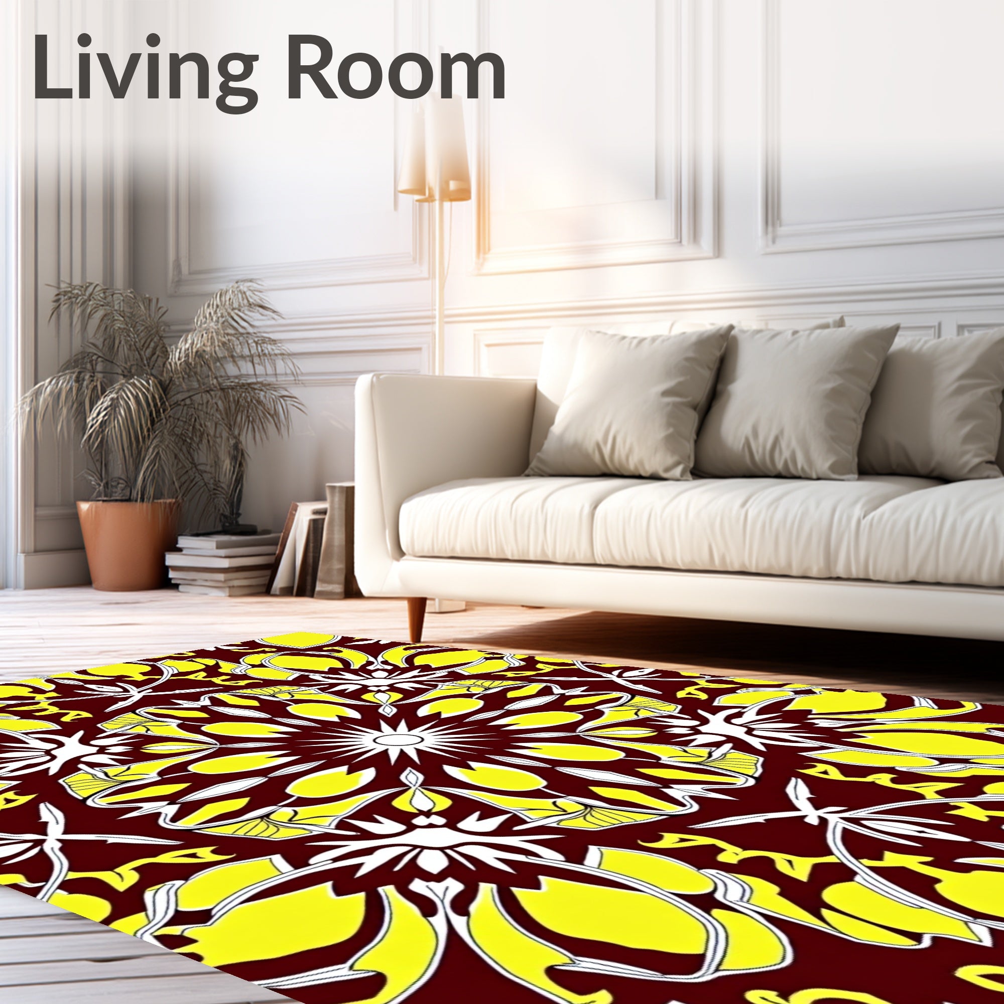 Maroon Yellow White Floral Medallion Rug