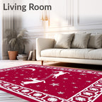 Christmas Red Sleigh Reindeer Crescent Moon Rug