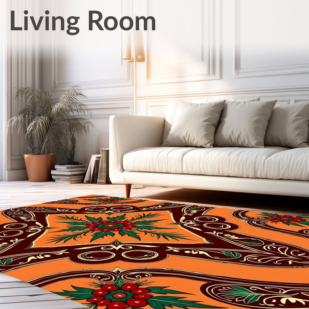 Ornate Red Berry Vine Medallion Rug