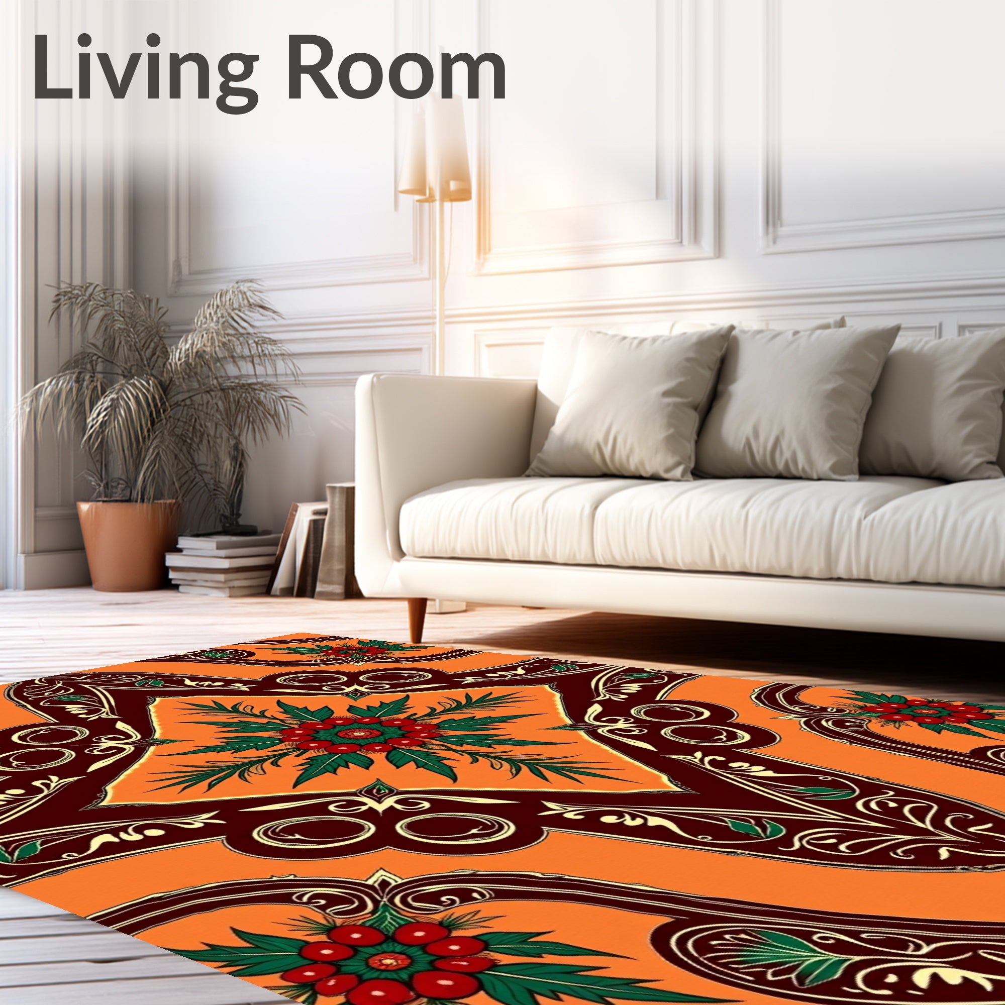 Ornate Red Berry Vine Medallion Rug