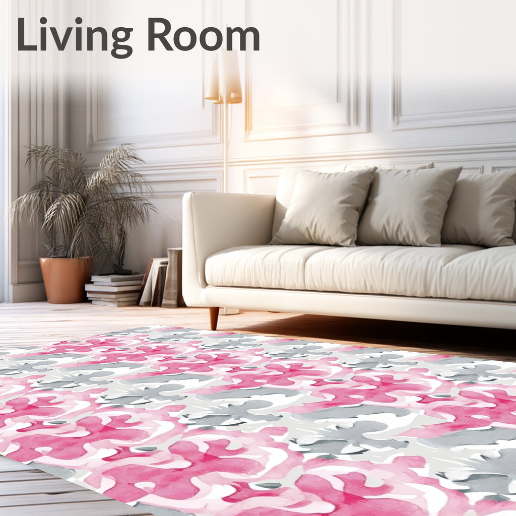 Watercolor Pink Gray Abstract Bloom Rug