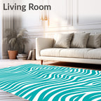 Teal White Ocean Wave Rug