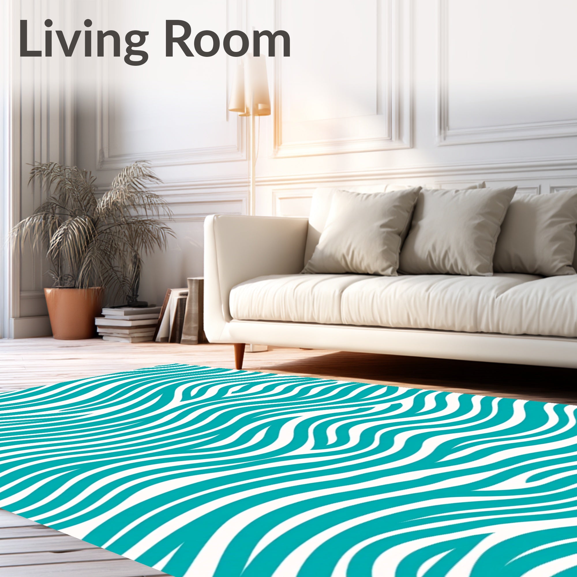 Teal White Ocean Wave Rug