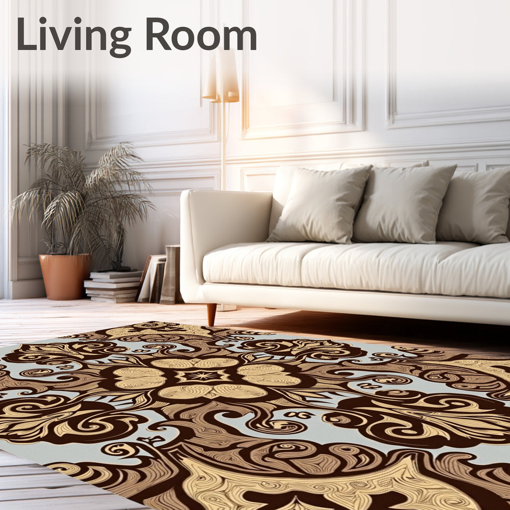 Ornate Brown and Tan Floral Medallion Rug