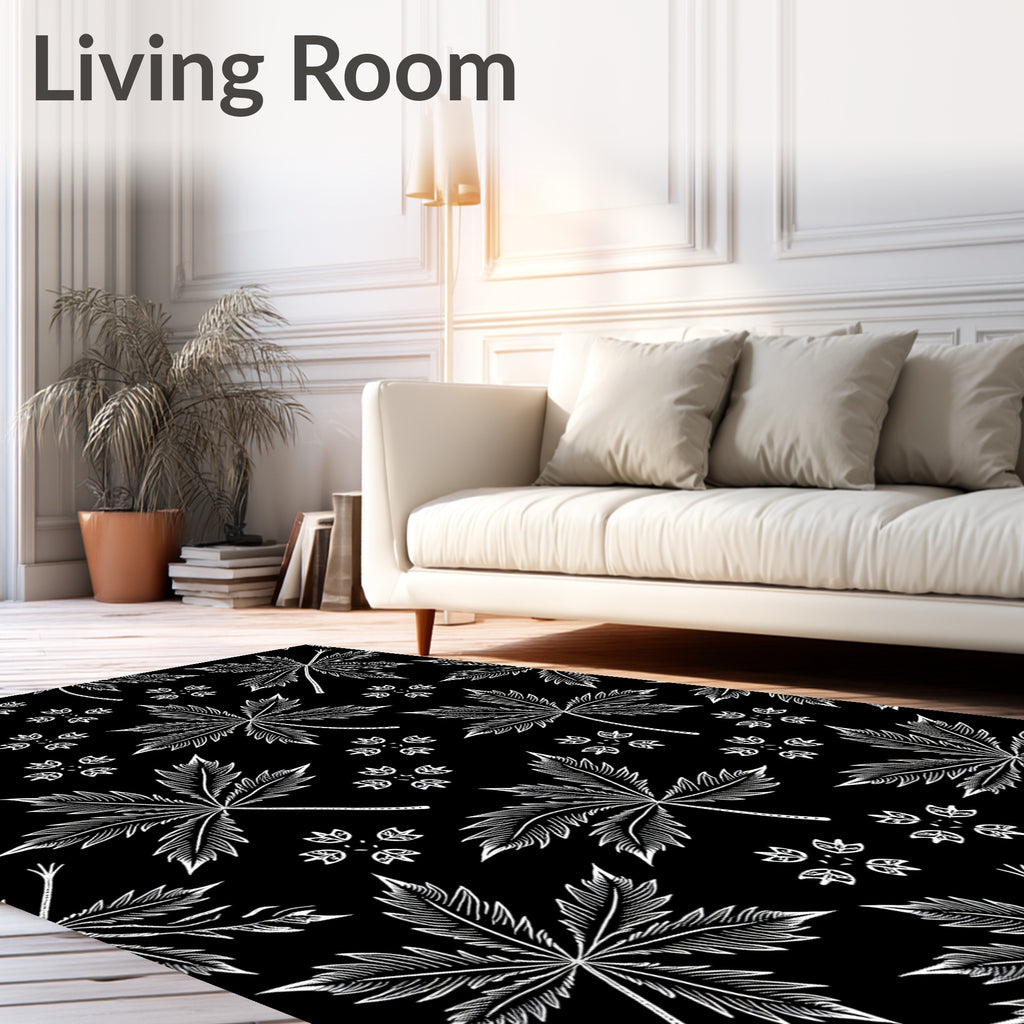 White Maple Leaf Black Collage Rug