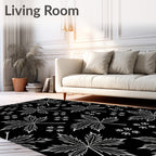 White Maple Leaf Black Collage Rug