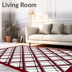 Crimson Black White Diagonal Plaid Rug