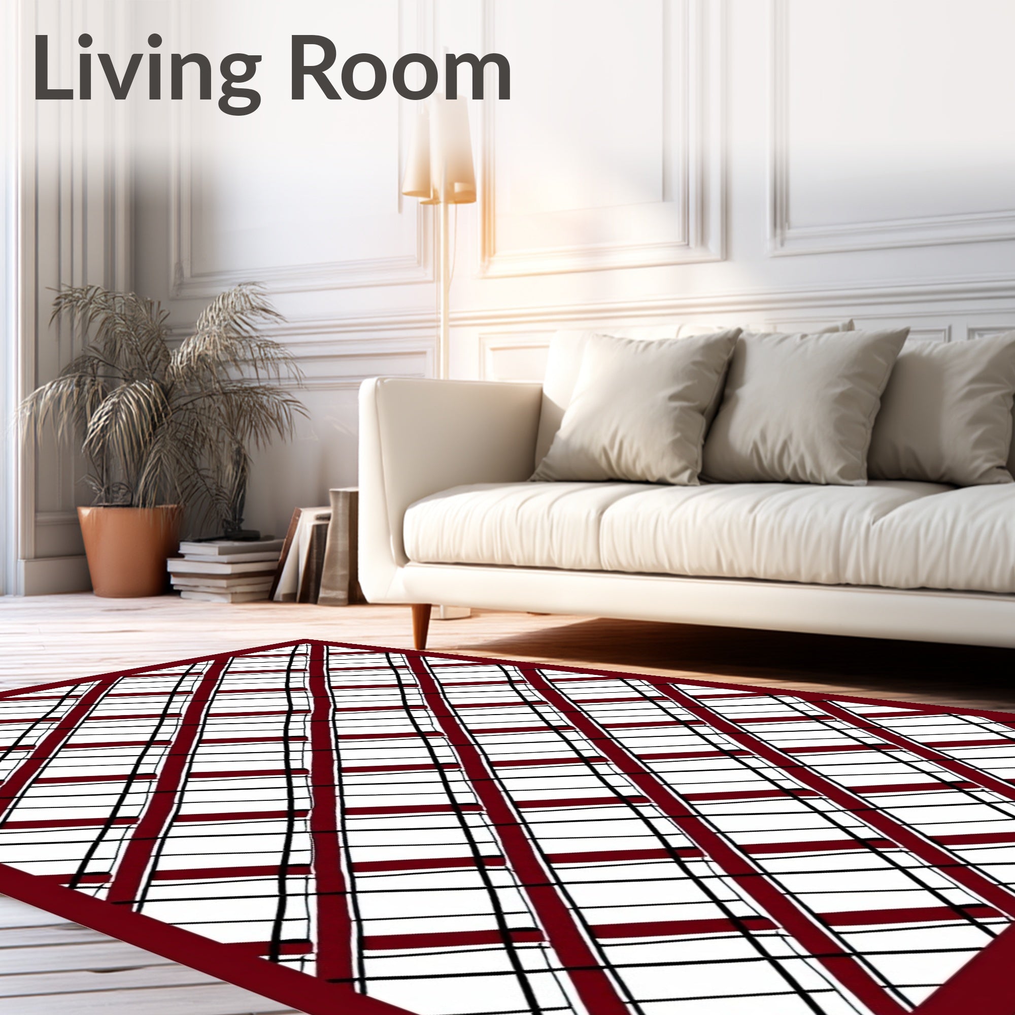 Crimson Black White Diagonal Plaid Rug