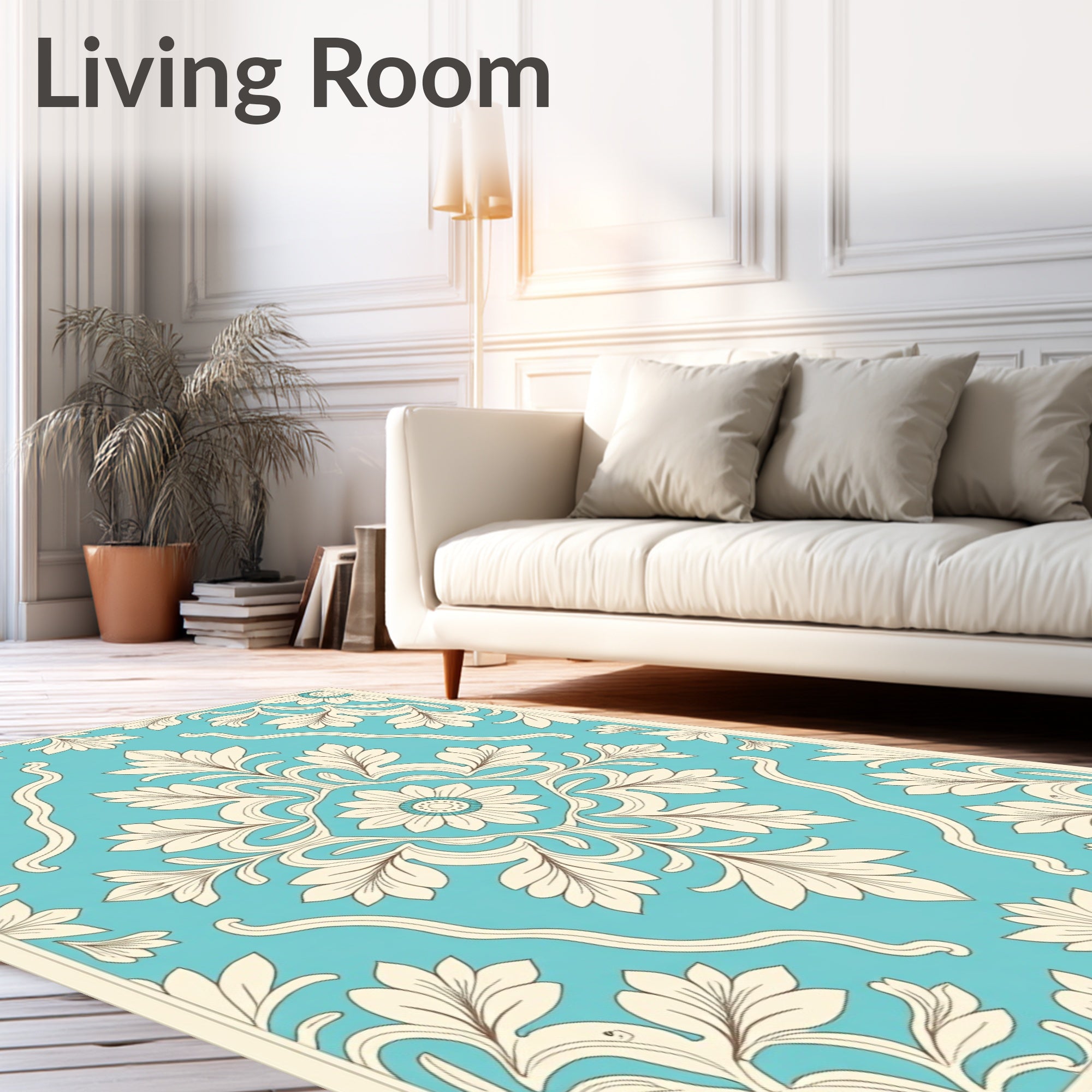 Elegant Teal Floral Scroll Rug