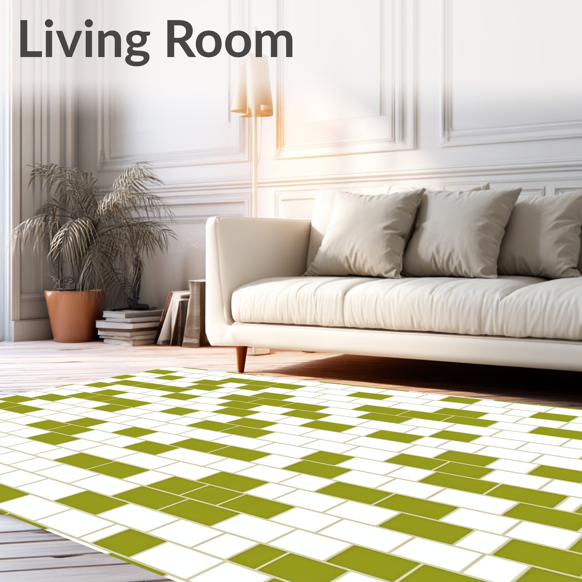 Olive White Rectangular Grid Rug