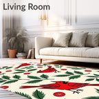 Red Cardinal Botanical Garden Scene Rug