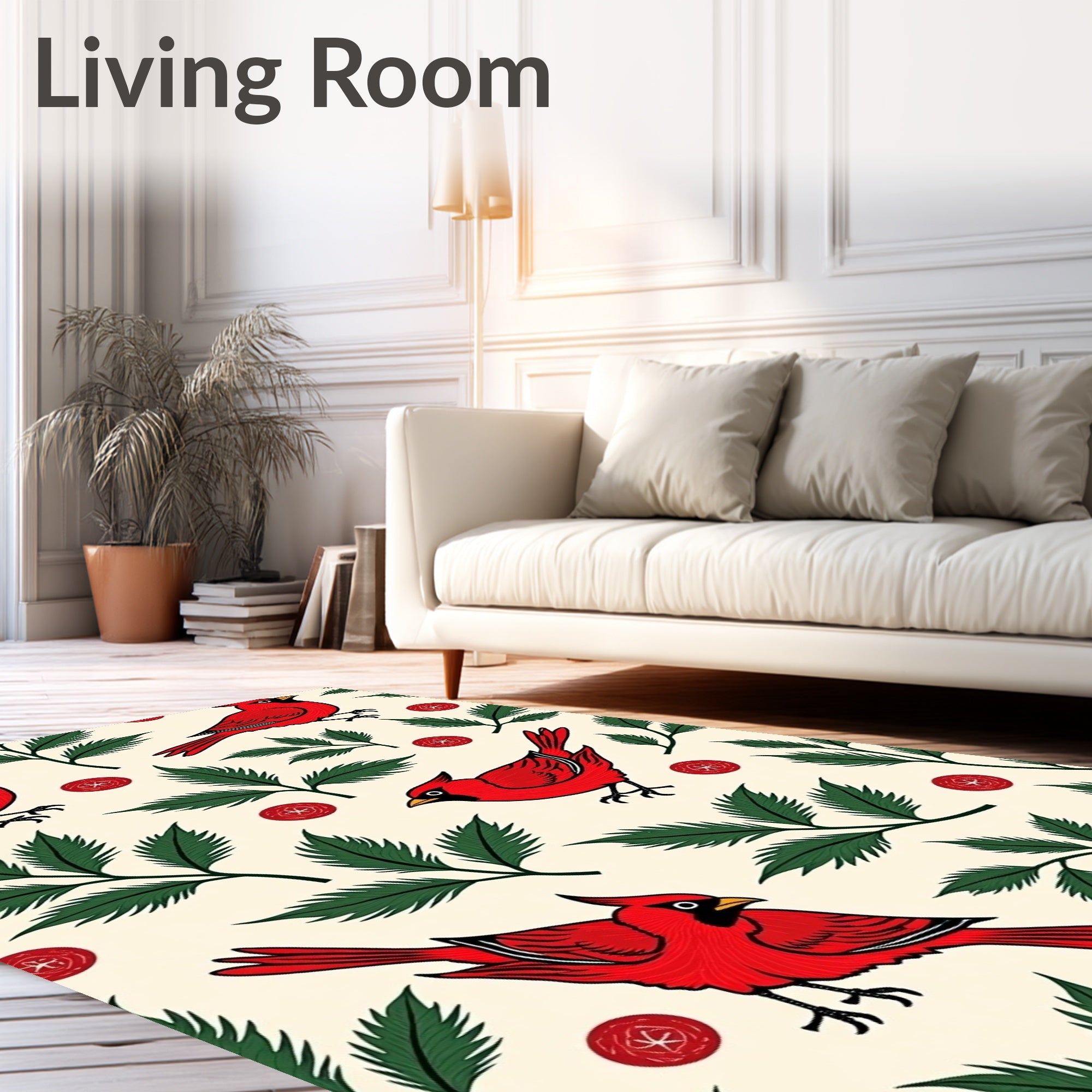 Red Cardinal Botanical Garden Scene Rug