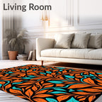 Bold Orange Teal Leafy Vine Rug