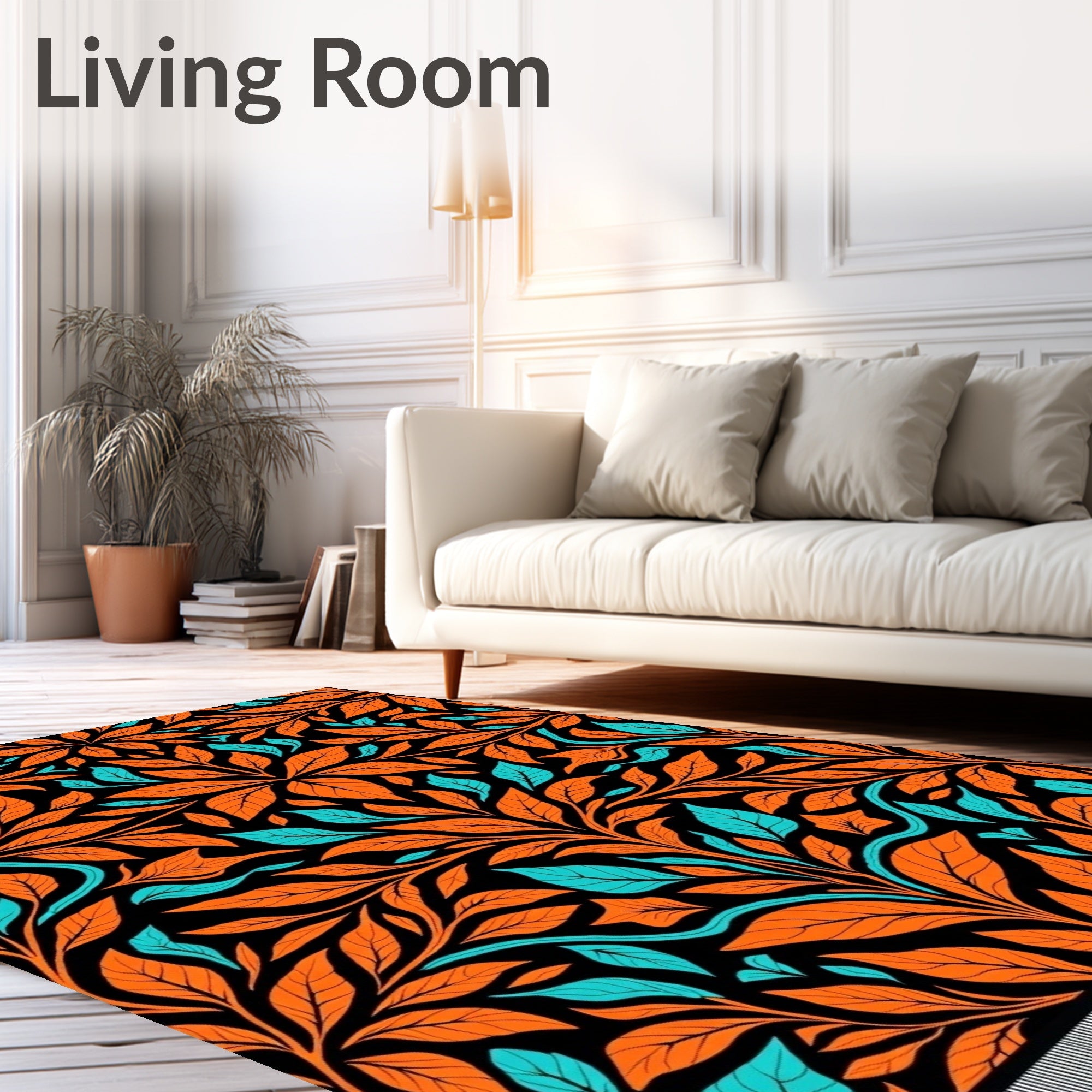 Bold Orange Teal Leafy Vine Rug