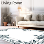 Dark Teal Scrollwork Floral Frame Rug