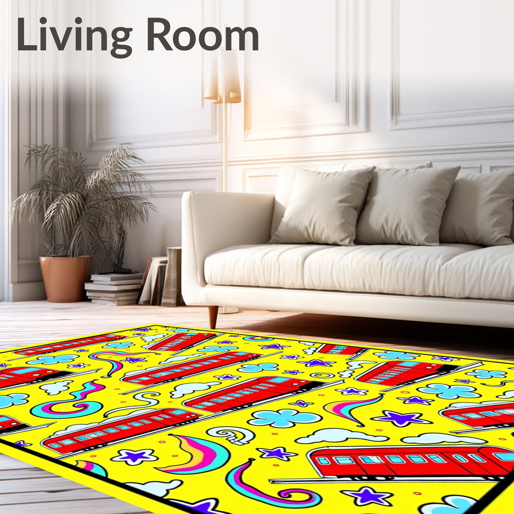 Whimsical Red Train Clouds Stars Rug