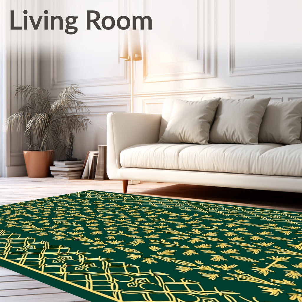 Emerald Green Golden Vine Medallion Rug