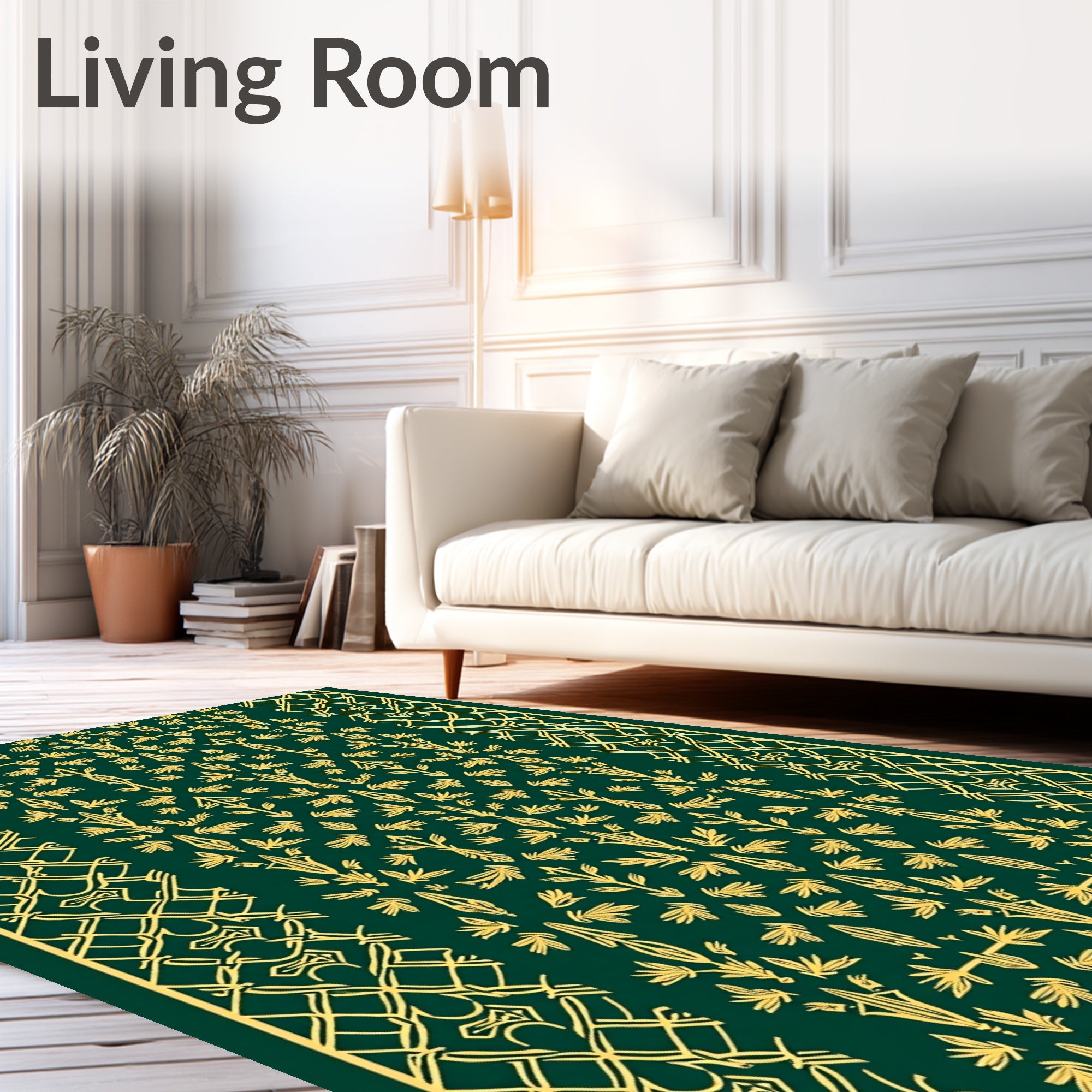 Emerald Green Golden Vine Medallion Rug