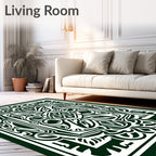 Dark Green Ornate Floral Crest Rug
