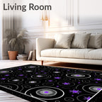 Purple Starburst Circles Black Rug