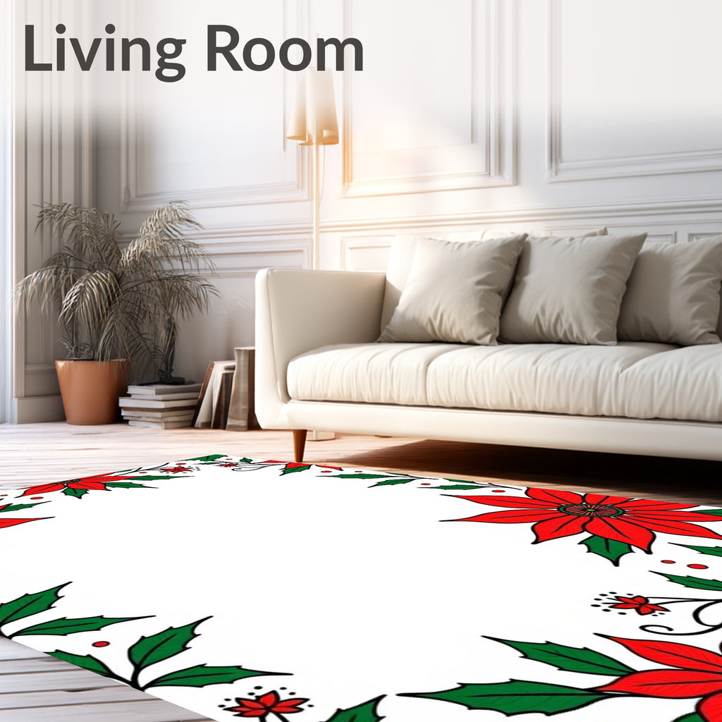 Vibrant Red Poinsettia Border Rug