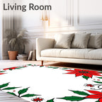 Vibrant Red Poinsettia Border Rug