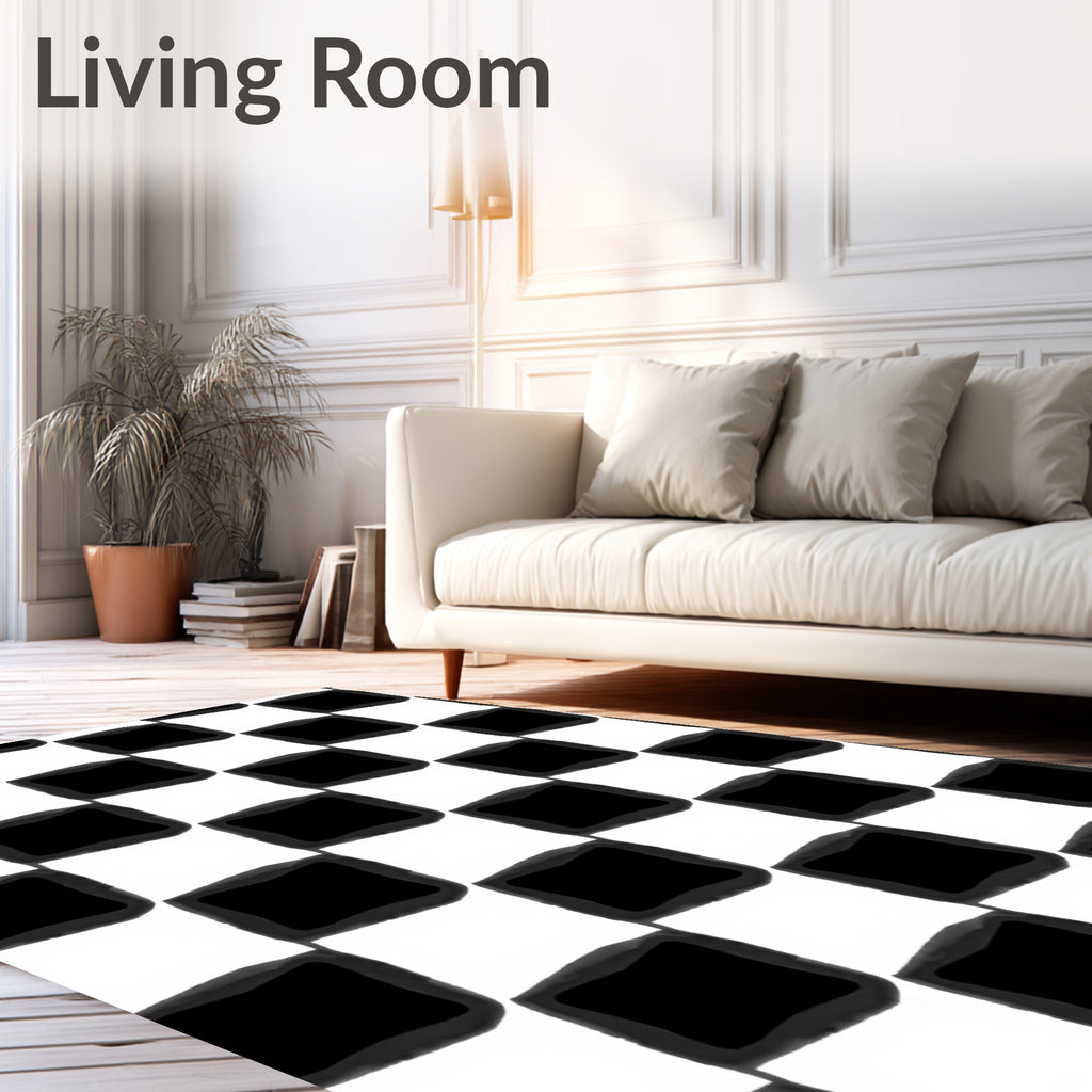 Classic Monochrome Checkerboard Squares Rug