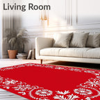 Vibrant Red Floral Snowflake Border Rug