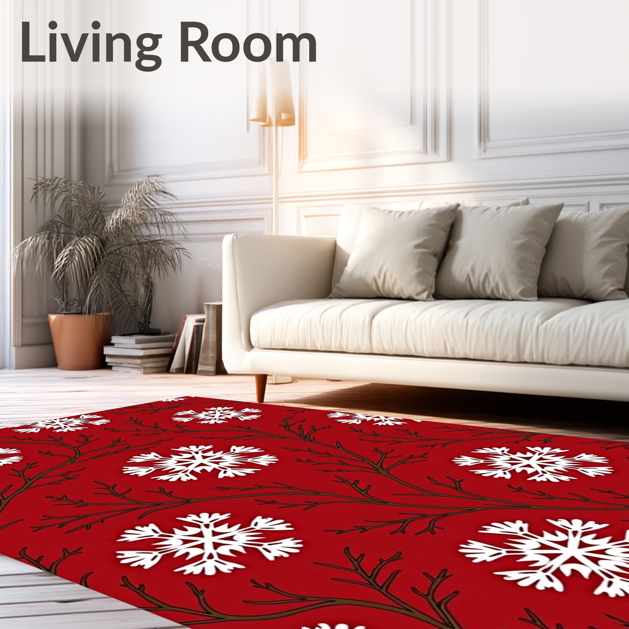Winter Red Snowflake Branch Art Rug