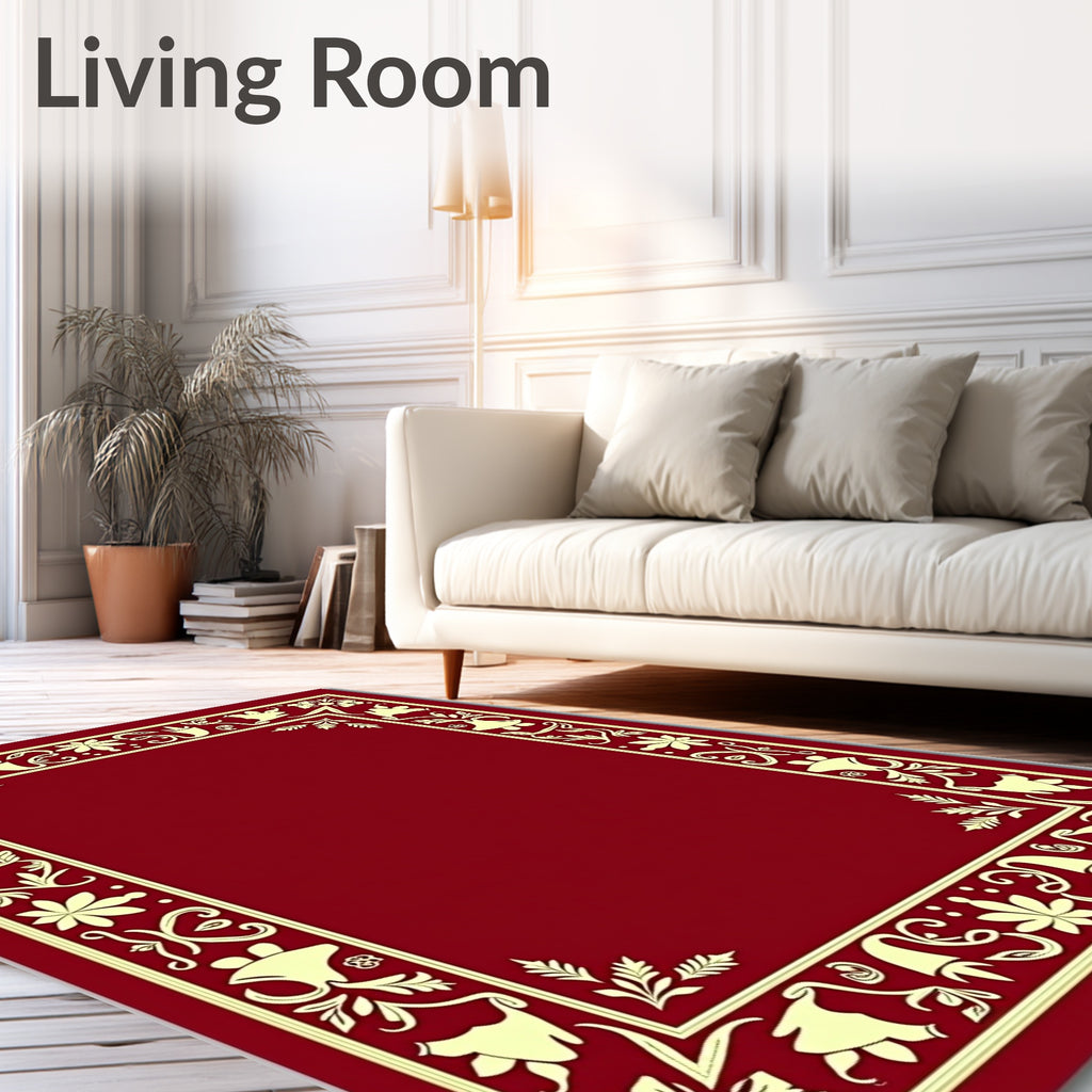 Victorian Red Floral Bell Border Rug