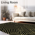 Golden Black Geometric Interlocking Lines Rug
