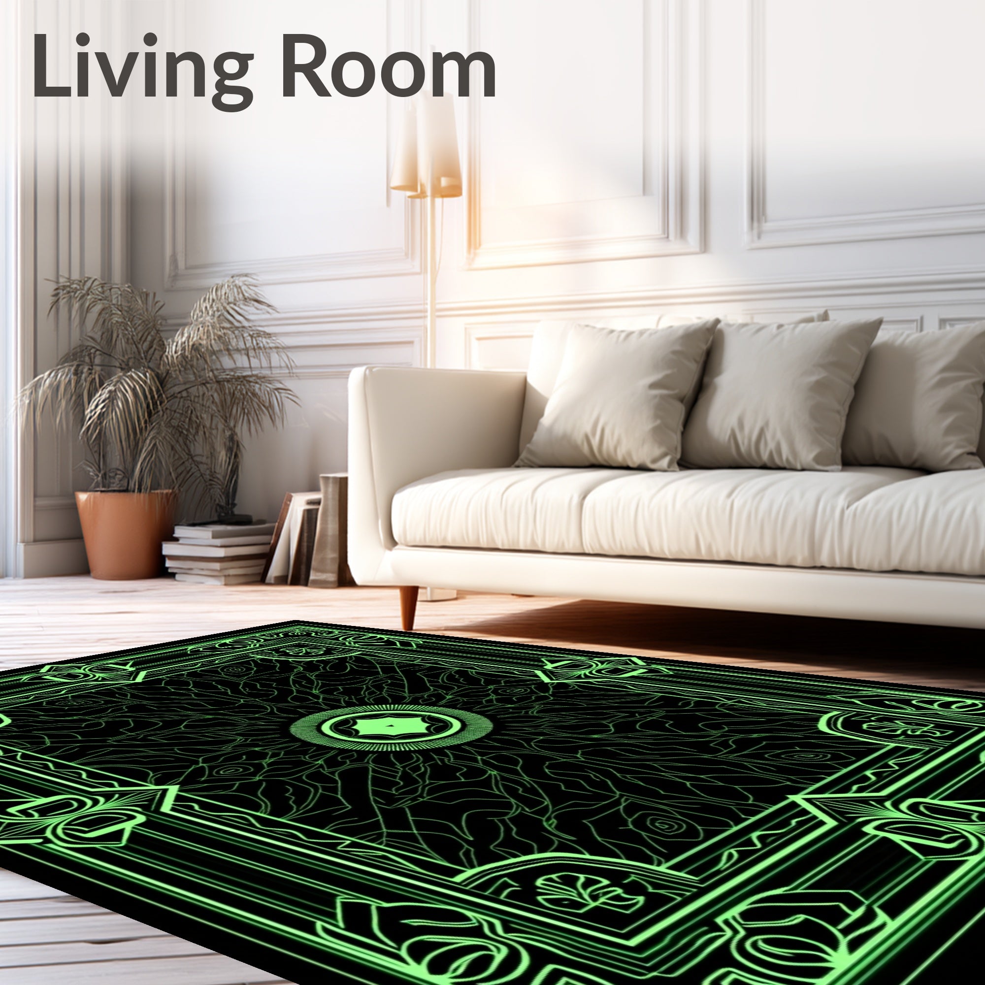 Vibrant Lime Green Geometric Mandalas Rug