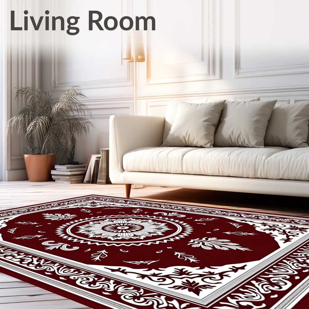 Rich Crimson Floral Medallion Border Rug