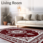 Rich Crimson Floral Medallion Border Rug