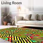 Bold Yellow Black Geometric Foliage Rug
