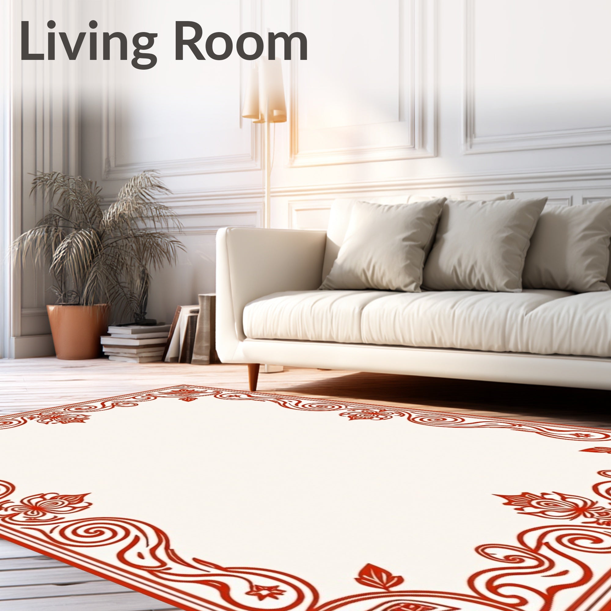 Red Ornamental Floral Scroll Rug