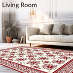 Deep Red Floral Garden Medallion Rug