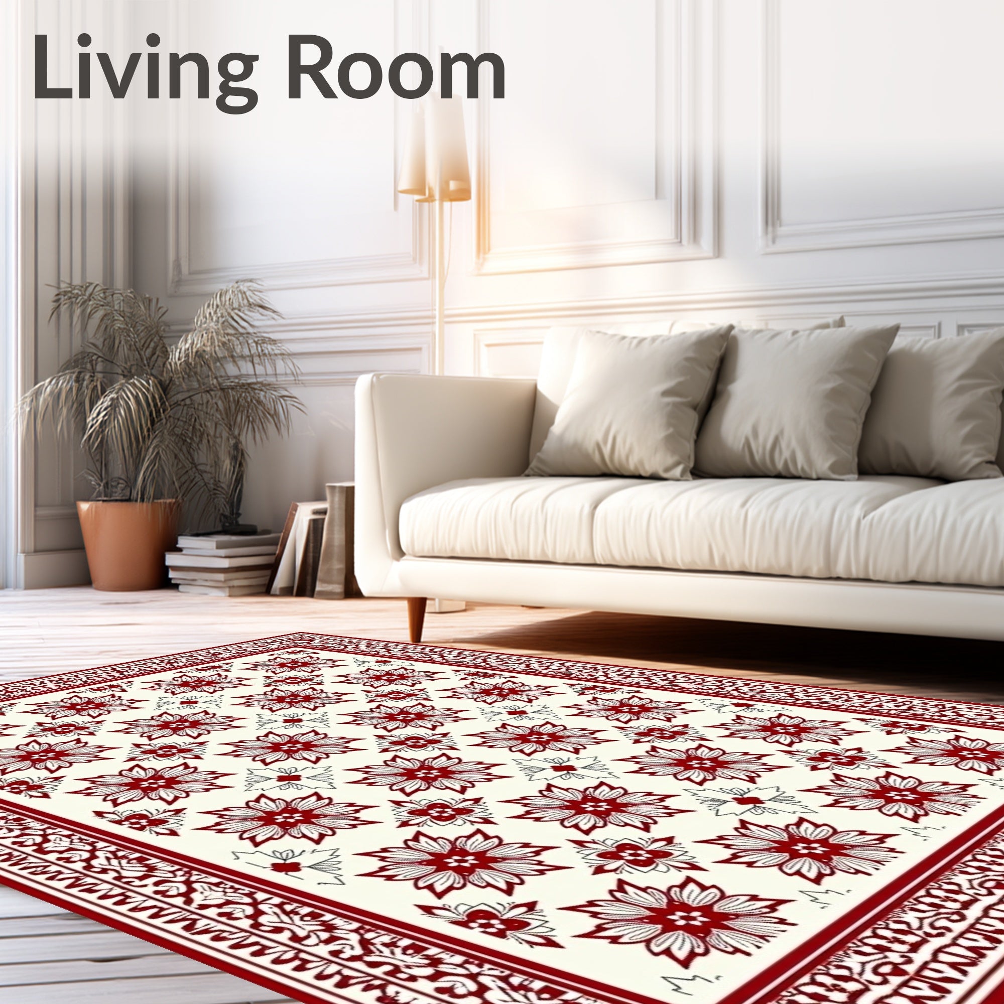 Deep Red Floral Garden Medallion Rug