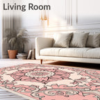 Pink Floral Medallion Scrollwork Rug