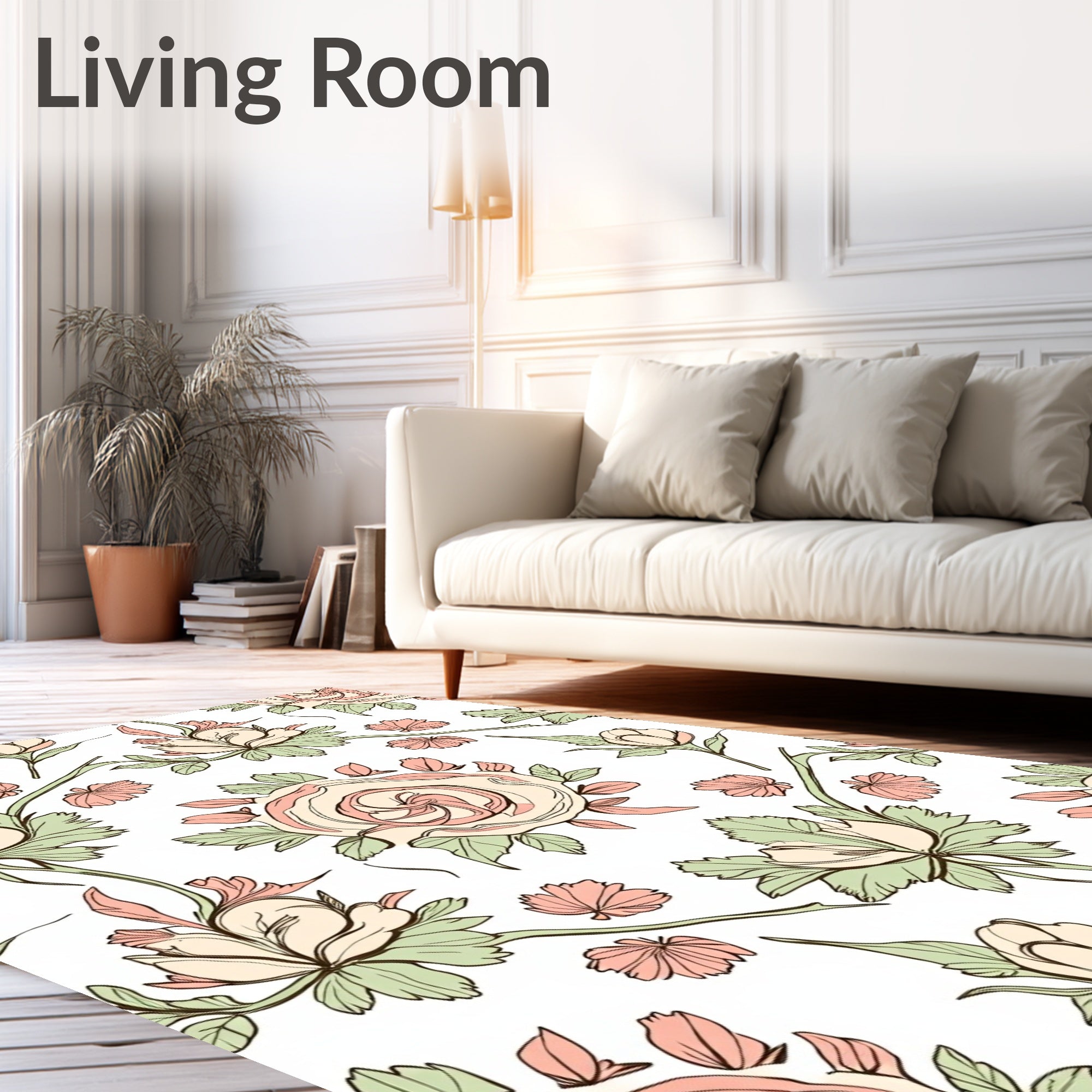 Soft Pink Pastel Floral Branch Outline Rug