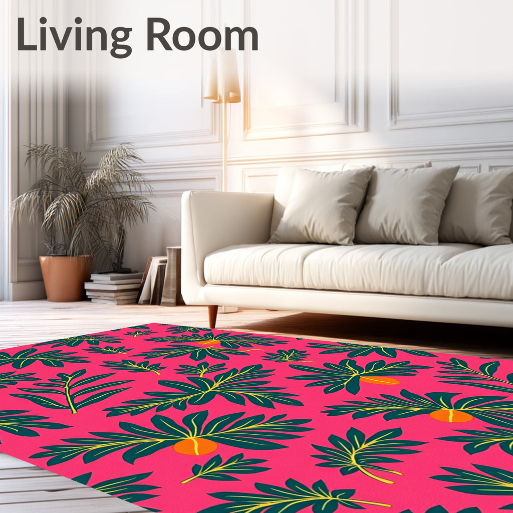 Tropical Pink Leaf Fruit Composition Rug