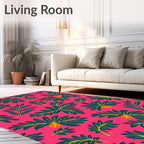 Tropical Pink Leaf Fruit Composition Rug