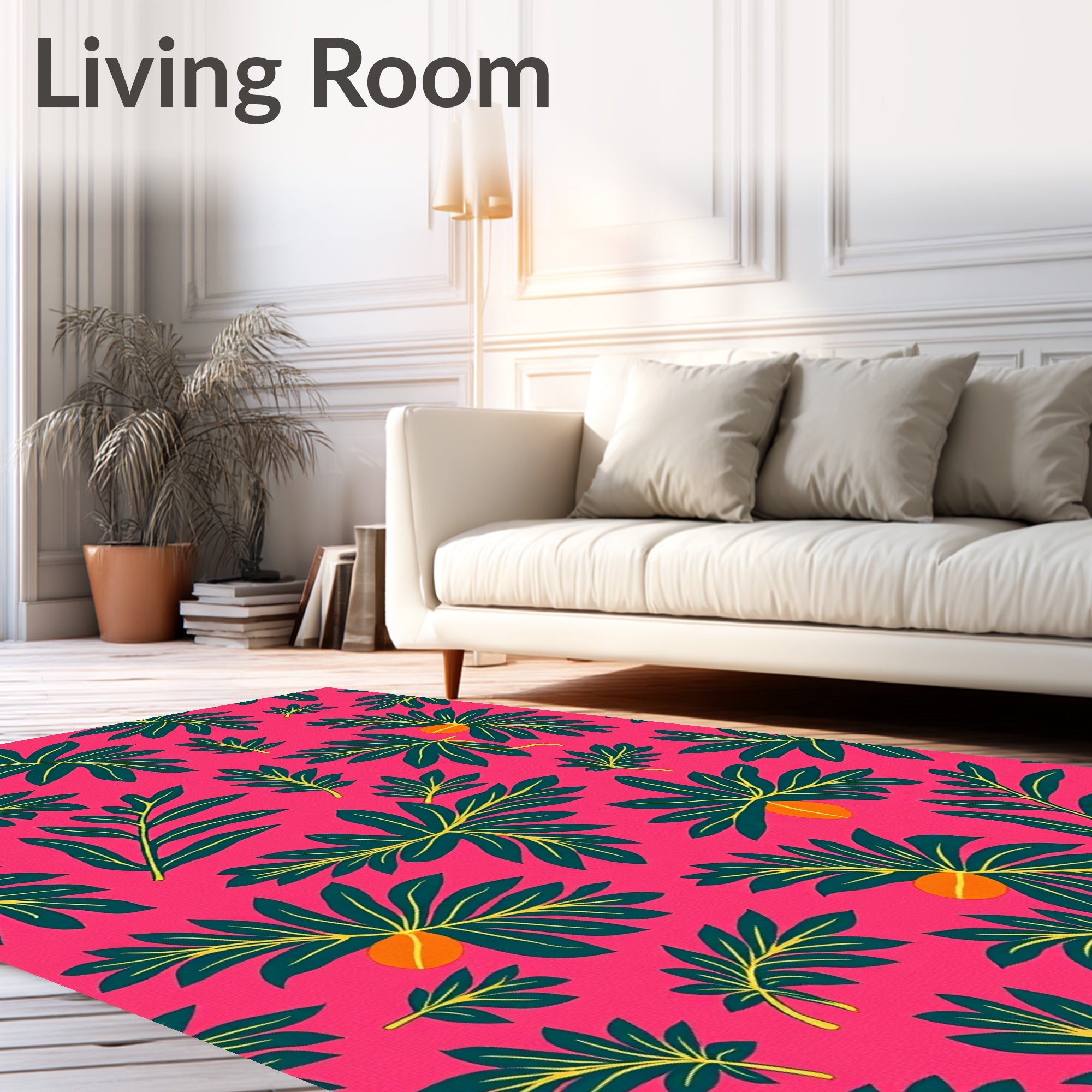 Tropical Pink Leaf Fruit Composition Rug