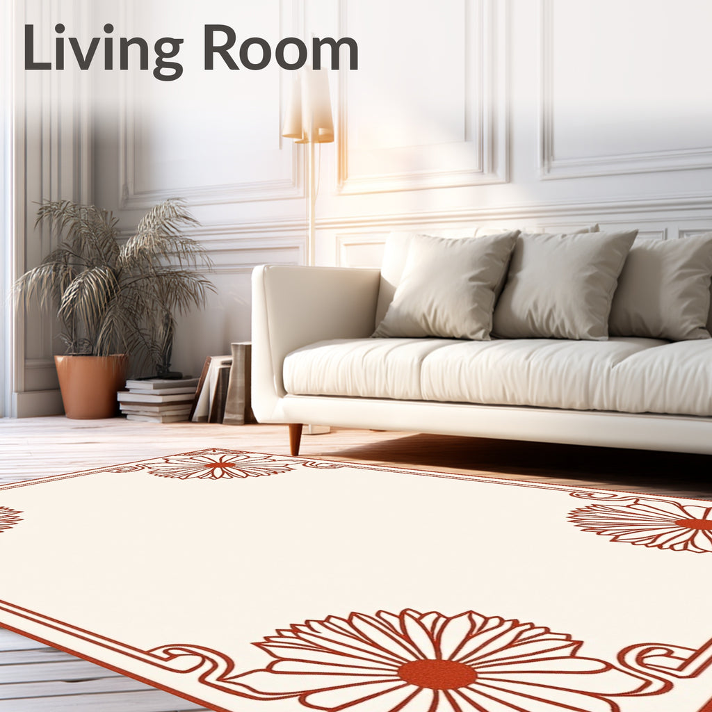 Terracotta Floral Frame Cream Rug