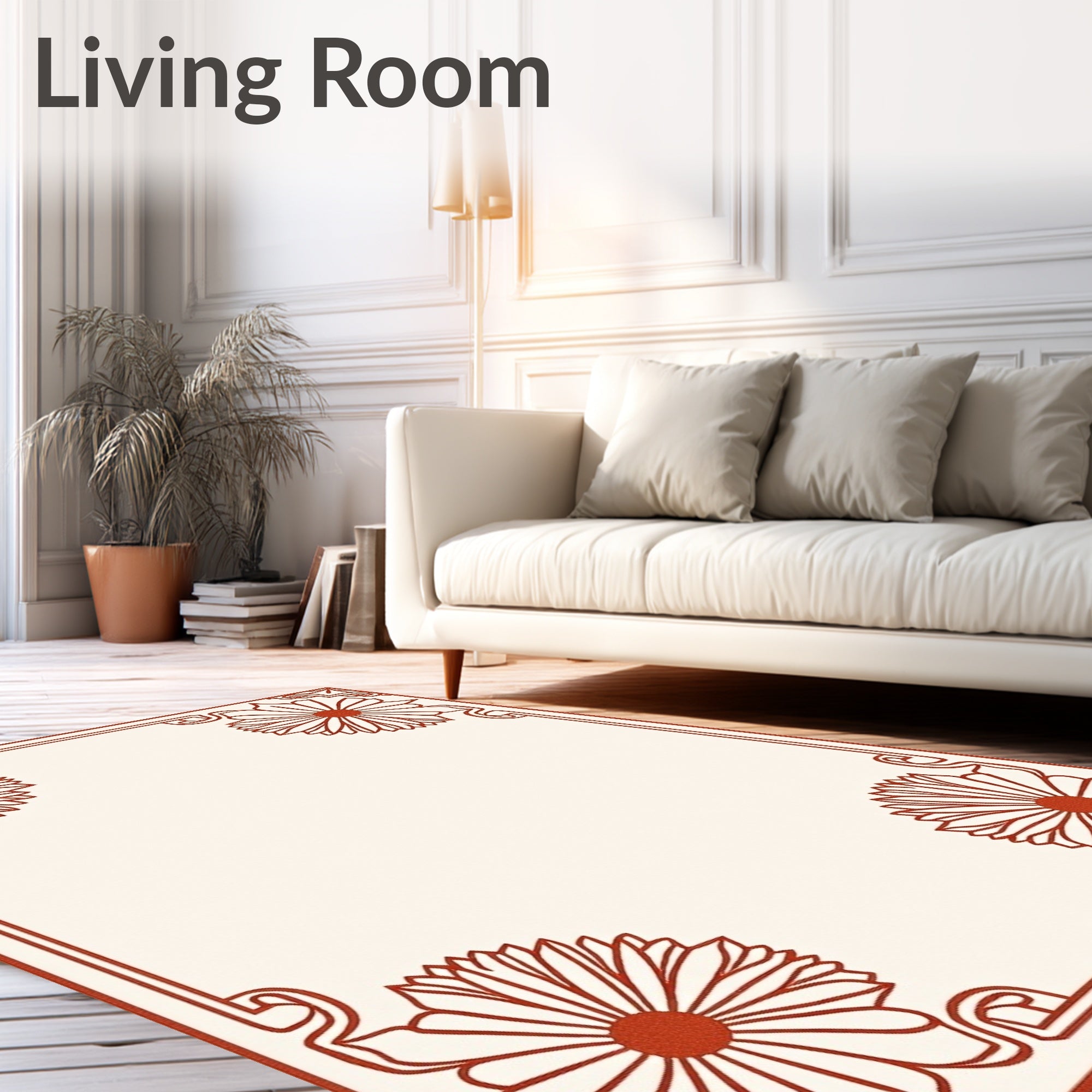 Terracotta Floral Frame Cream Rug